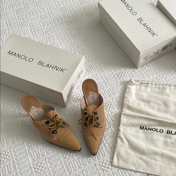 Manolo Blahnik timberland heels leather oklamu nubuk beige box dustbag included - Picture 2 of 16